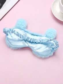 1pc Girls' Polyester Plush Cute Cat Embroidery Elastic Band Sleep Mask, Suitable For Daily Use - Baby Blue - View 4