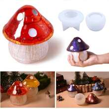 Diy Epoxy Mushroom Shaped Crystal Glue Resin Storage Box, Decorative Jewelry Container With Mirror & Silicone Mold - White - View 2