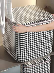 1pc Houndstooth Print Clothes Storage Bag - Black and White - View 4