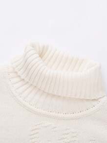 Annil 少年少女冬季時尚白色高領毛衣，保暖極簡風格 - 白色 - 查看 4