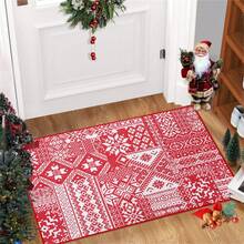 Christmas Rugs for Living Room Christmas Room Decor Red Rug Washable Rugs Non Slip Carpet Bohemian Rug Floor Mat Low Pile Rugs for Bedroom Nursery Classroom Rugs - Red - View 1
