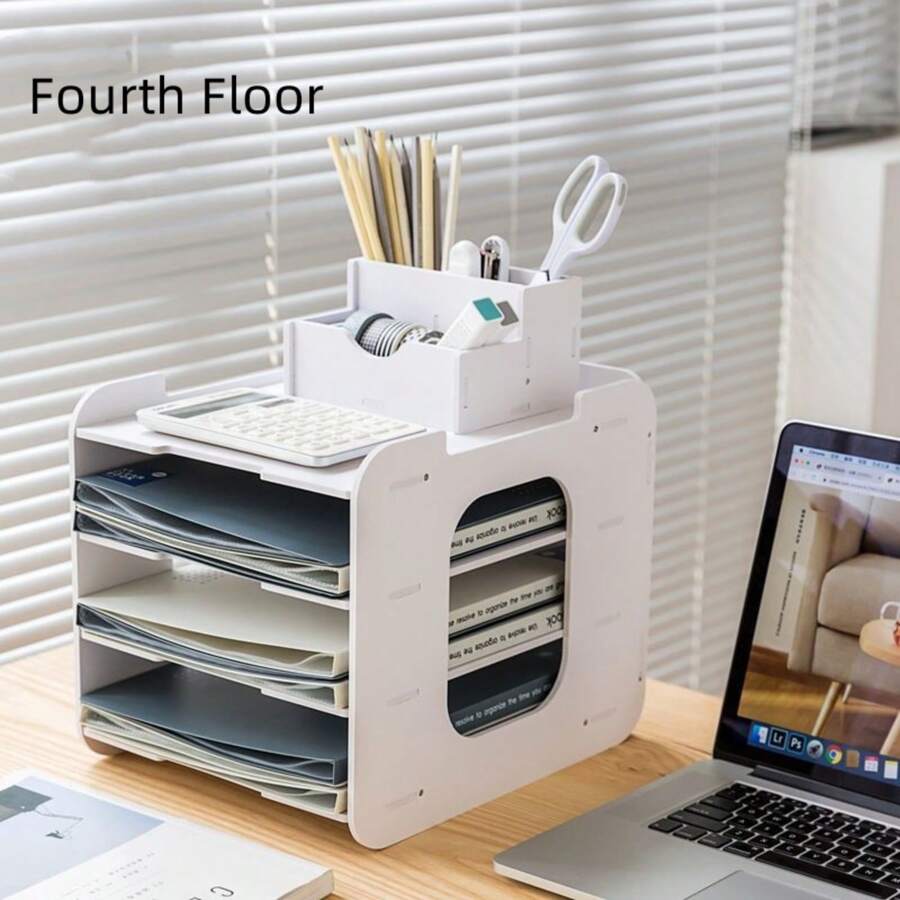 4 Layer Vertical Desktop Organizer For Files, Documents, Office Supplies And Other Essentials - White - View 1