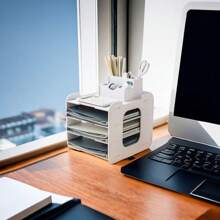 4 Layer Vertical Desktop Organizer For Files, Documents, Office Supplies And Other Essentials - White - View 3