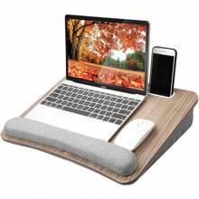 Lap Laptop Desk - Portable Lap Desk With Pillow Cushion, Fits Up To 15.6 Inch Laptop, With Anti-Slip Strip & Storage Function For Home Office Students Use As Computer Laptop Stand, Book Tablet - Brown - View 1