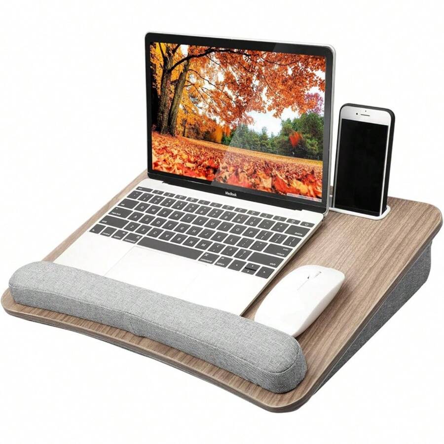 Lap Laptop Desk - Portable Lap Desk With Pillow Cushion, Fits Up To 15.6 Inch Laptop, With Anti-Slip Strip & Storage Function For Home Office Students Use As Computer Laptop Stand, Book Tablet - Brown - View 1
