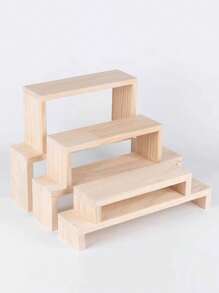 1pc 35cm Multi-Size Wooden U-Shaped Desktop Display Stand, Versatile Acrylic Step Organizer For Collectibles, Action Figures, Blind Boxes - Beige - View 2