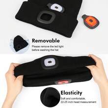 YunTuo 1pc Unisex Usb Rechargeable Led Knitted Hat With Front & Back Light, Three Adjustable Brightness Levels, Winter Warm Outdoor Sports Essential, Suitable For Daily Commuting, Walking Dog, Running, Fishing, Snow Shovel, Hiking, Cycling - Black - View 4