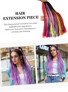 彩色馬尾髮延長配件,用於瘋狂的日常髮型配件,色彩繽紛的假髮,帶橡皮筋的彩虹編織合成髮飾女士髮延長