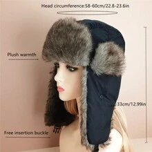 1pc Women's Black Faux Rabbit Fur Earflap Hat, Warm Plush Windproof Cap For Outdoor Activities, Winter - Black - View 5