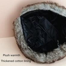 1pc Women's Black Faux Rabbit Fur Earflap Hat, Warm Plush Windproof Cap For Outdoor Activities, Winter - Black - View 4