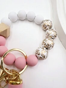 1 pièce Bracelet/Poignet en perles de bois imprimées, porte-clés à pompons en perles créatif "MAMA", charm de sac, cadeau porte-clés pour amis et famille