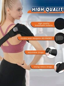 1 件防护透气加压运动护肩可调节肩部防拉伤护具男女健身肩带 - 黑色 - 查看 2