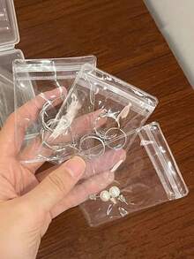 100入組防氧化拉鍊袋,透明珠寶收納袋,珠寶/耳環/戒指/項鍊/手鐲/墜飾攜帶顯示袋 - 白色 - 查看 7