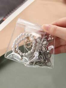 100入組防氧化拉鍊袋,透明珠寶收納袋,珠寶/耳環/戒指/項鍊/手鐲/墜飾攜帶顯示袋 - 白色 - 查看 1