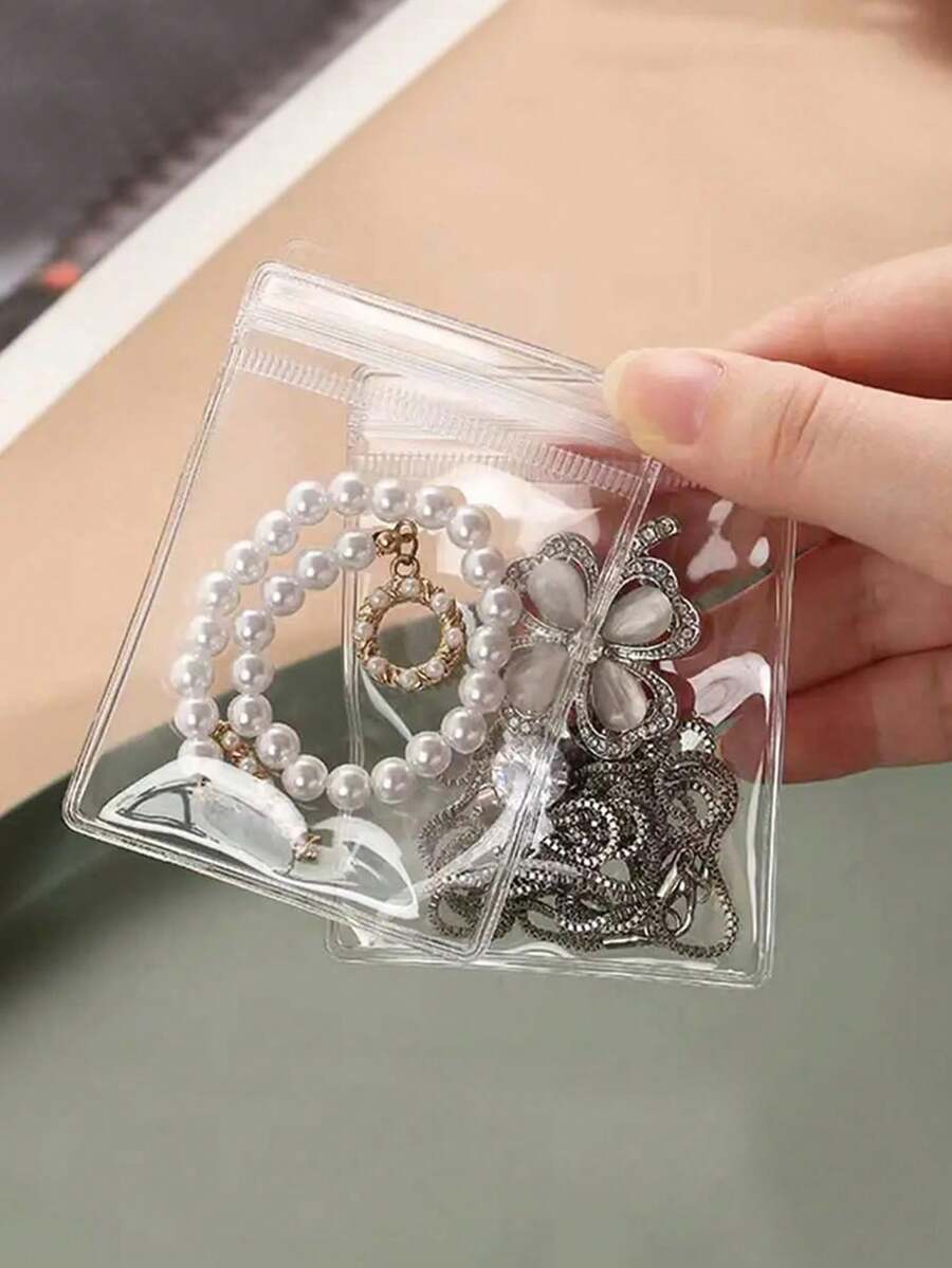 100入組防氧化拉鍊袋,透明珠寶收納袋,珠寶/耳環/戒指/項鍊/手鐲/墜飾攜帶顯示袋 - 白色 - 查看 1