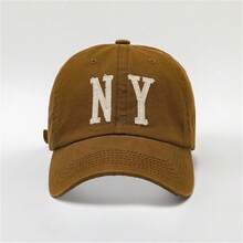 咖啡色 Ny 字母刺繡棒球帽,韓版頭圍頭形凸顯遮陽帽,戶外運動帽子 - 咖啡棕 - 查看 1