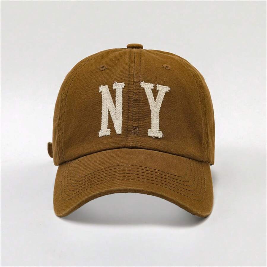 咖啡色 Ny 字母刺繡棒球帽,韓版頭圍頭形凸顯遮陽帽,戶外運動帽子 - 咖啡棕 - 查看 1