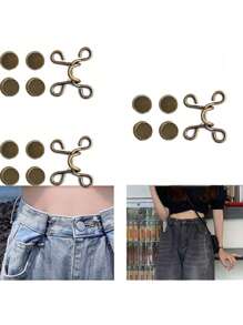 3 件套裤子腰部收紧器，可调节腰带扣套装，额外的纽扣使牛仔裤更紧，裤子纽扣调节器，牛仔裤，袖子（古铜色） - 銅色 - 查看 1