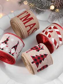 One Piece Christmas New Ribbon Decoration Gift Stick Santa Letter Imitation Linen Red Ribbon Diy Bow - Beige - View 2