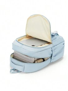 Floless 校園可愛美學背包,休閒日包kawaii女子書包,防水耐用大容量多口袋工作筆電背包,適用於15.6英寸電腦,經典校園旅行背包適用於女性和男性 - 淺藍色 - 查看 4