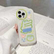 1pc Funny Cartoon Crocodile Printed Transparent Silicone Phone Case - Multicolor - View 3