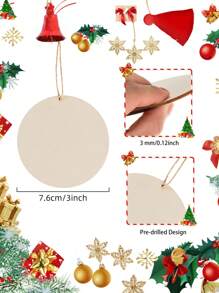 5/10/25/50/100入組未完成的帶孔木質圓片,3英寸圓形木片用於手工藝品空心木裁剪木質標籤裝飾標籤掛飾,diy繪畫材料包 - 紅木色 - 查看 2