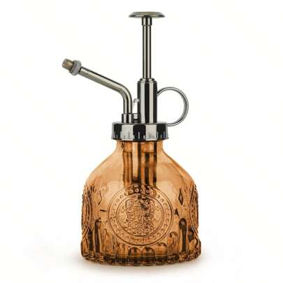 Glass Plant Mister 200ML, Vintage Spray Bottle With Top Pump, Fine Mist Garden Flower Sprayer Small Decorative Spritzer Watering Can Gift For Indoor Outdoor Succulent House Plant (Dark Brown)