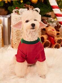 PETSIN 1 件聖誕寵物印花落肩袖 T 卹
