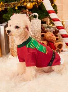 PETSIN 1 件聖誕寵物印花落肩袖 T 卹