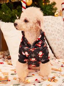 PETSIN 1件寵物連帽衛衣,有馴鹿和聖誕老人圖案 - 彩色 - 查看 3