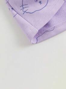 2pcs/set Young Girls' Sweet & Fun Cat Print Oversized Sweatshirt And Pleated Skirt Outfits For Autumn