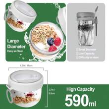 20盎司带盖隔夜燕麦片容器，带盖和勺子的燕麦片容器，防漏隔夜燕麦罐，方便携带的早餐杯，学校用品 - 彩色 - 查看 4