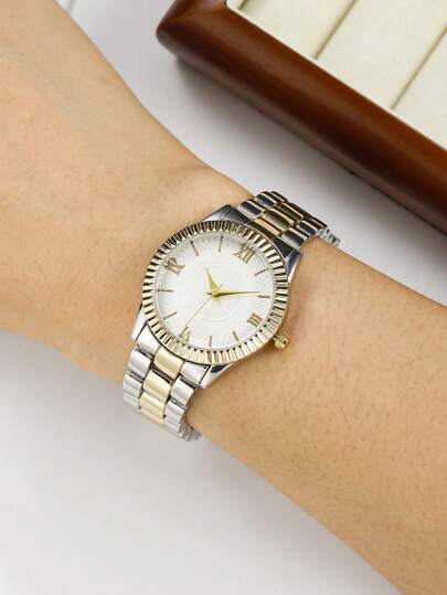 1 pieza Reloj de pulsera elegante y de moda para señoras de material de acero inoxidable como regalo para estudiantes que regresan a la escuela