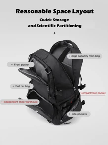 1 套 35L 大容量背包，配铝合金泵和 2 个泵针，可容纳 15.6 英寸笔记本电脑包，防水耐磨黑色运动训练器材包，带网眼口袋和独立鞋隔层的健身包，适用于男女户外骑行游泳旅行，可容纳头盔足球排球橄榄球篮球背包 - 黑色 - 查看 4