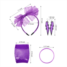 7入組女性80年代配件,帶蕾絲頭箍、耳環、魚網手套的80年代服裝,適用於80年代主題派對