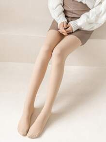 1pair Ladies' Skin Color Double-Layered Fleece Tights - Apricot - View 2