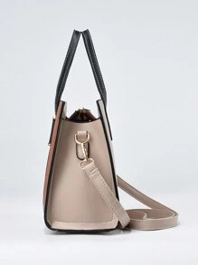 PLANEE兩色手提包，時尚兩把手手提包，女款可拆卸肩帶斜跨手提包，優雅頂部手提包，女性休閒手提包，經典色彩對比肩背包，有紋理的女款頂部手提包