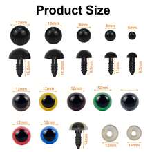 安全娃娃眼睛、塑膠玩具眼睛、100 顆黑眼珠和 14 個帶墊圈的彩色眼睛、用於軟毛絨玩具和 Diy 項目的替換鉤針眼睛、用於氈制的動物眼睛 - 黑色 - 查看 4