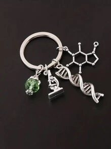 Microscope And DNA Double Helix Keychain Science Gift For Laboratory Technologist/Students/Teachers DNA Double Helix Charm Microscope Charm Keychain Chemistry Biology Gift Keychain Graduation Gift 3D DNA Double Helix Necklace Silver Gift Gift Accessories Decor Key Chain Charms Car Accessories Keyrings Thank You Gifts Teacher Accessories