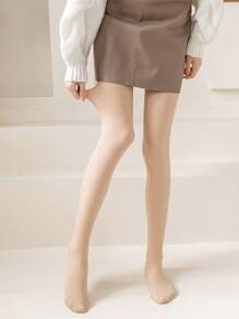 1pair Ladies' Skin Color Double-Layered Fleece Tights - Apricot - View 3
