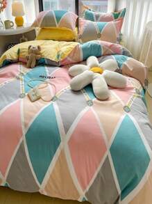 Color Block Rhombus Plaid Pattern Double Needle Quilt Cover - Multicolor - View 1