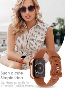 Engraved Band Compatible With Apple Watch Band 38mm 40mm 41mm 42mm 44mm 45mm 49mm For Women Men, Western Lace Silicone Fancy Sport Flower Straps Compatible With Series 9/8/7/6/5/4/3/2/1/SE/UItra As A Gift For Students Returning To School - Pine Green - View 4