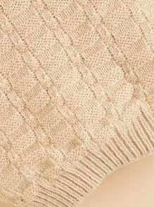 1件卡其色針織寵物毛衣,立領式,格子設計,經典純色,高彈性冬季犬貓衣服 - 卡其色 - 查看 6