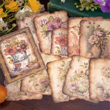 50 件复古材料书，记忆花瓶系列，压线，可撕，不对称边缘边框，复古花朵，手册装饰材料，背景纸