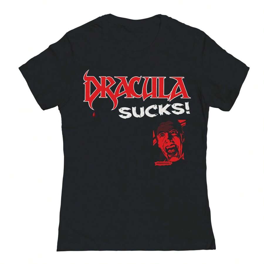 Horror Line Dracula Sucks Graphic Black Ladies Cotton Short-Sleeve T-Shirt - màu đen - Xem 1