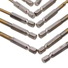 13入組鈦鍍覆高速鋼鑽頭組,1/4"六角桿鑽頭工具,1.5-6.5毫米 - 金色 - 查看 6