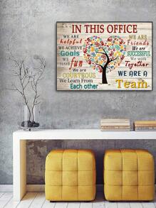 1入組木紋藝術手繪畫,樹形正面鼓勵文字,英文字母設計海報牆飾,適用於臥室、客廳、圖書館、走廊、書房,帶有帆布印刷 - 彩色 - 查看 1