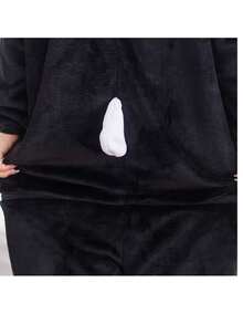 Panda Romper For Child Premium Quality Buttons Fleece Fabric Cosplay - 黑與白 - 查看 3