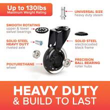 FOH Set Of 5 Rubber Office Chair Wheels, Office Chair Tires Replacement Office Chair Wheels Office Chair Wheels Furniture Wheels Secretarial Chair Casters For Furniture - 黑色 - 查看 3