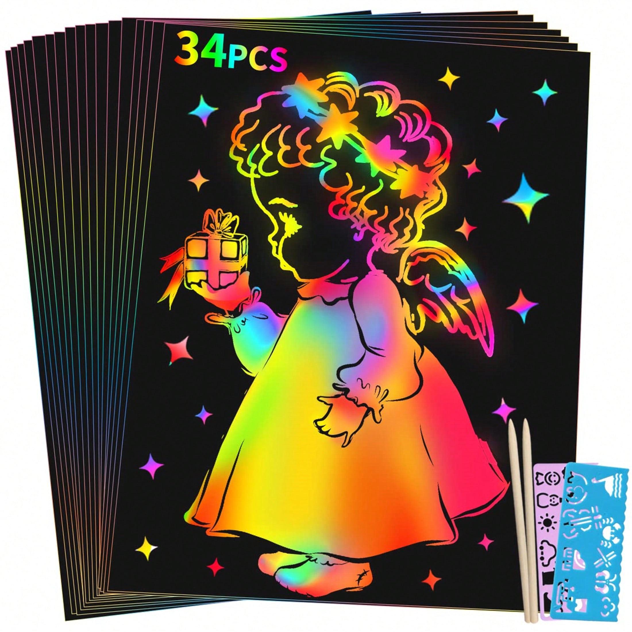 34-pack Enfants Scratch Paper 5 6 7 8 9 10 11 12 Kit D'art Artisanal, Fournitures De Filles Et GarÃ§ons, Cadeaux D'artisant PrÃ©fÃ©rÃ©s Pour Les